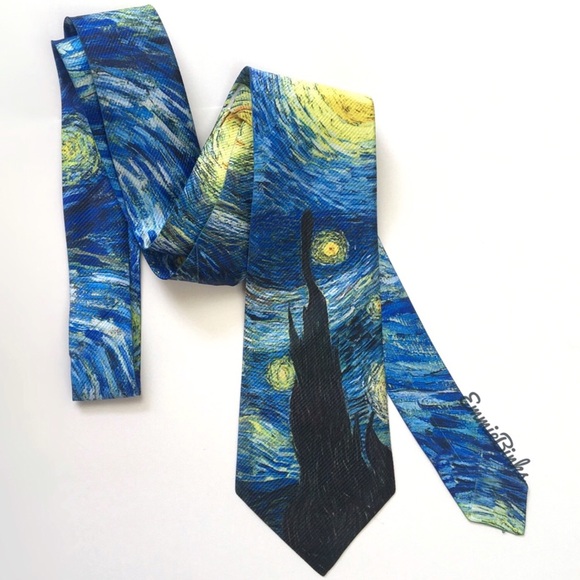 New Art Inspired Starry Night Unisex Necktie / Van Gogh Painting Neck Tie - Picture 1 of 13